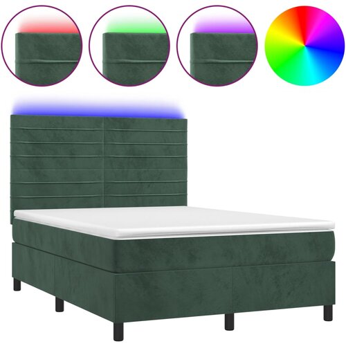 VidaXL Box spring postelja z vzmetnico LED tem. zelena 140x200cm žamet, (20902263) Slike