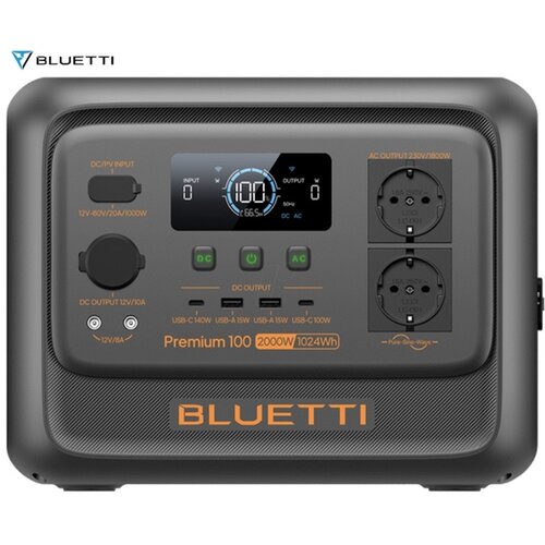 BLUETTI PREMIUM 100 V2 prenosna polnilna postaja, 1800W moč, 1024Wh baterija, polnjenje / napajanje naprav, BMS sistem, aplikacija, 2x AC, 1x DC 12V, 2x USB-A, 2x USB-C, zaslon, ročaj, črna - - Bonajo Slike