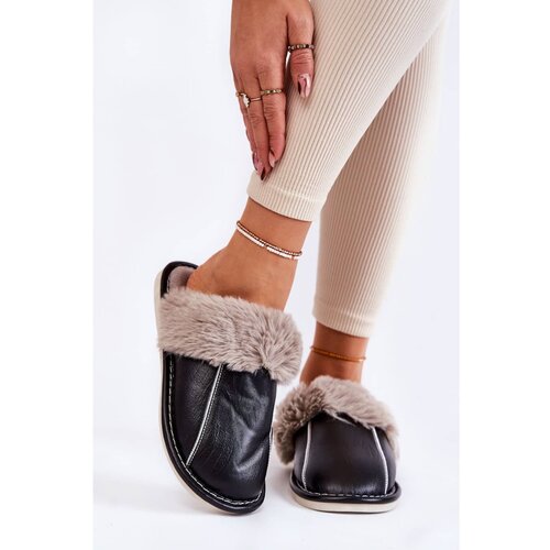 Kesi Women's Leather Slippers With Fur Black Rossa Cene