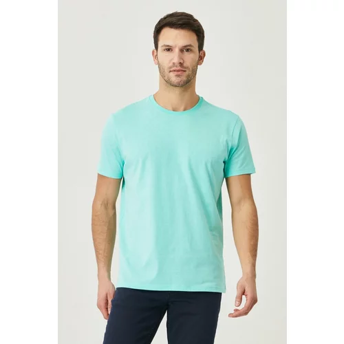 AC&Co / Altınyıldız Classics Men's Turquoise 100% Cotton Slim Fit Slim Fit Crewneck Short Sleeved T-Shirt.