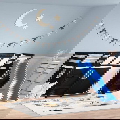 vidaXL Dječji krevet na kat i zavjese crno-bijeli 80 x 200 cm borovina Cijene