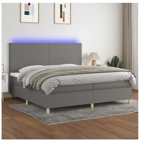  Box spring postelja z vzmetnico LED temno siva 200x200 cm blago