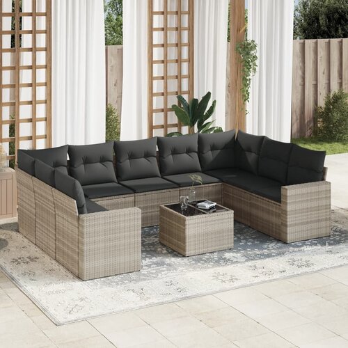 VidaXL 10-dijelni set vrtnih sofa poliratan s jastucima svijetlosivi Slike