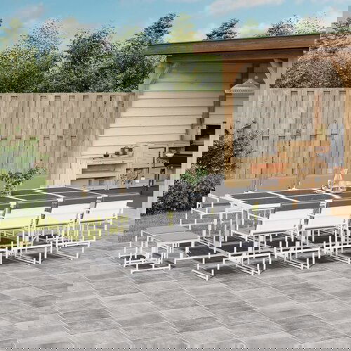VidaXL Vrtna jedilna garnitura 15-delna z blazinami bel tekstilen Slike