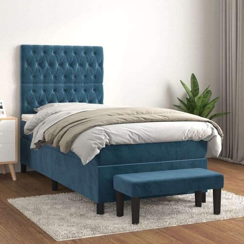 VidaXL Box spring krevet s madracem tamnoplavi 90x200 cm bar&amp;scaron;unasti Slike