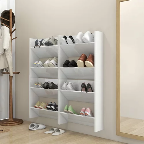 vidaXL Stenske omare za čevlje 4 kosi visok sijaj bele 60x18x60 cm, (20709889)