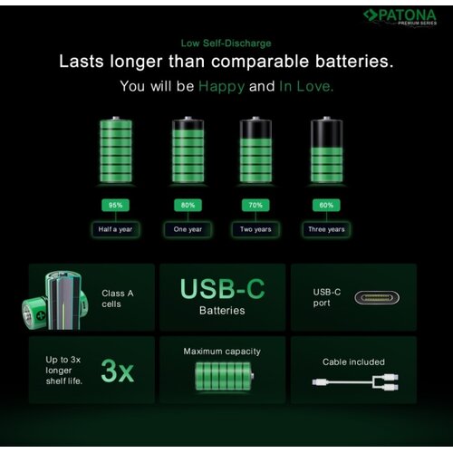 Patona SET 4x baterije AA/LR6 Li-Pol 2000mAh 1,5Vs sa USB-C punjenjem Slike