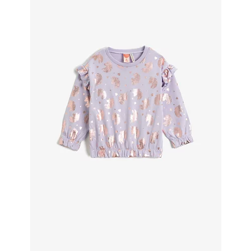 Koton Shiny Unicorn Printed Sweatshirt with Ruffle Detailed Long Sleeves with Elastic Waist and Cuffs