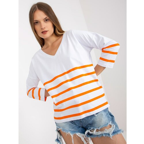 Fashion Hunters Basic white and orange striped RUE PARIS blouse Slike