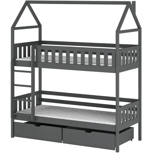Drveni dječji krevet na sprat Gaja sa ladicom - 160x80cm - Grafit sivi