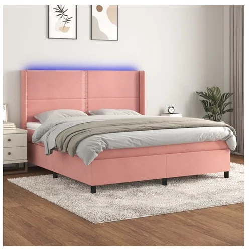 vidaXL Box spring postelja z vzmetnico LED roza 180x200 cm ž