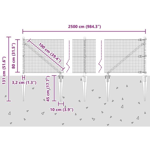 VidaXL zavarena žičana ograda s 13 &amp;scaron;iljatih stupova Zelena 0.8x25 m čelična Slike