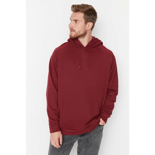 Trendyol Claret Red Men's Basic Oversize Fit Hooded Raglan Sleeve Sweatshirt Cene