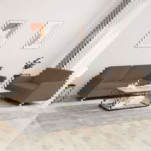  2-dijelni set sofa s jastucima smeđi od tkanine Slike