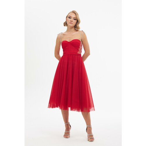 Carmen Red Tulle Stone Princess Prom Dress Slike