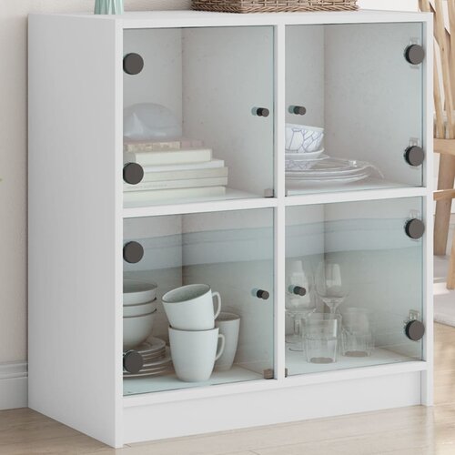 VidaXL Stranska omarica s steklenimi vrati bela 68x37x75,5 cm Slike