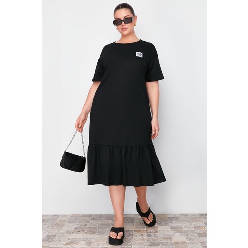 Trendyol Curve Black Gathered and Label Detailed Knitted T-shirt Dress Cene