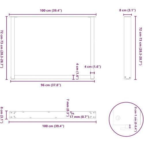  Noge stolića za kavu U-oblika 2 kom bijele 100x(72-73) cm čelik Slike