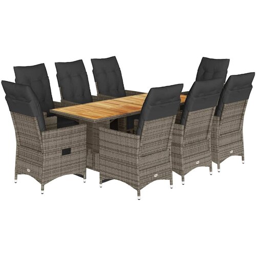  9-dijelni vrtni bistro set od poliratana s jastucima sivi Siva 190 x 80 x 75 cm Slike