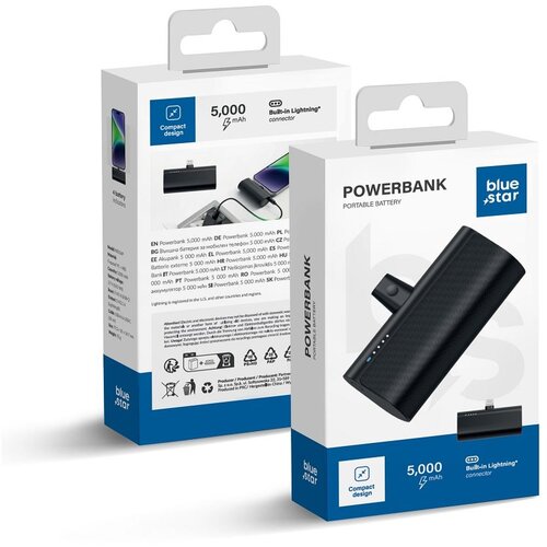 Blue Star powerbank 5000 mah sa integrisanim konektorom lightning 2.1A W0556P crni Cene