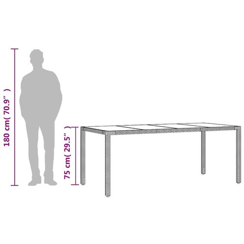  Vrtni stol sa staklenom pločom crni 190x90x75 cm od poliratana Slike