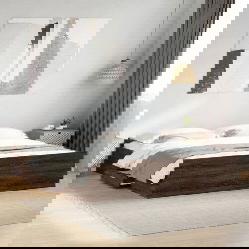 Furnova Posteljni okvir s predali rjavi hrast 200x200 cm inženirski les, (21934833) Slike