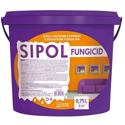  Unutarnja disperzijska boja Sipol Fungicid (Bijela, 750 ml, Mat) Slike