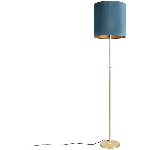 QAZQA Stoječa svetilka zlata / medenina z velur odtenkom modra 40/40 cm - Parte Cene