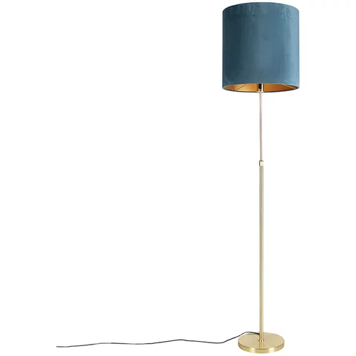 QAZQA Stoječa svetilka zlata / medenina z velur odtenkom modra 40/40 cm - Parte