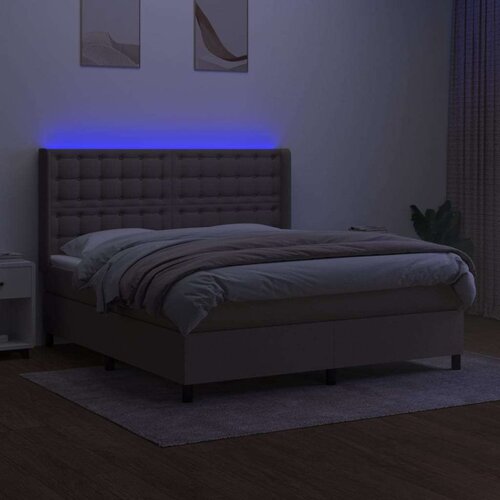  Krevet box spring s madracem LED smeđesivi 180x200 cm tkanina Slike