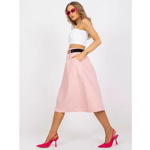 Fashion Hunters Light pink trapezoidal midi skirt with pockets