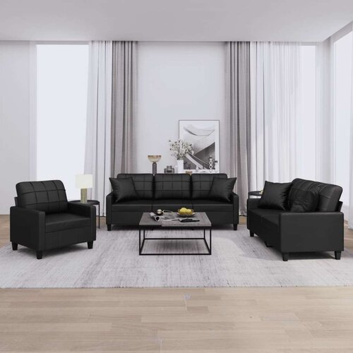  3-dijelni set sofa s jastucima crna od umjetne kože Cijene