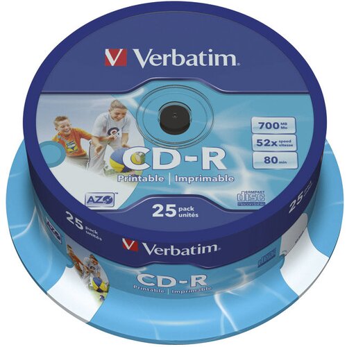  CD-R 700/80 52X SPINDL AZO PRINTABLE PK25 VERBATIM 43439 Slike
