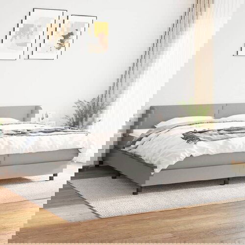 VidaXL Box spring postelja z vzmetnico svetlo siva 200x200 cm blago Slike