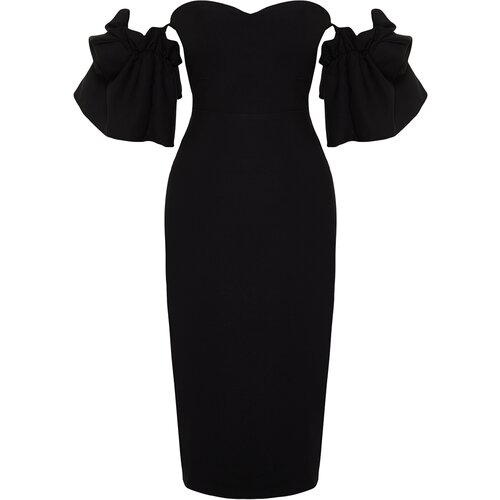 Trendyol Black Rose Accessory Woven Elegant Evening Dress Slike