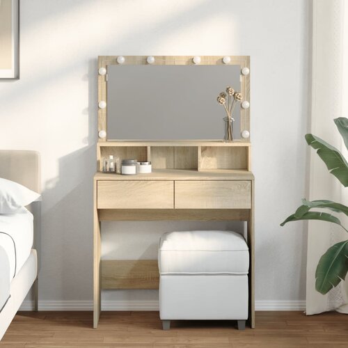 vidaXL Toaletna mizica z LED lučkami sonoma hrast 80x41x134,5 cm Cene