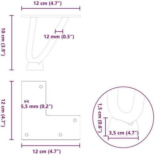 VidaXL Noge s ukosnicama za stolić za kavu 4 kom. bijele 10 cm, puni čelik Slike