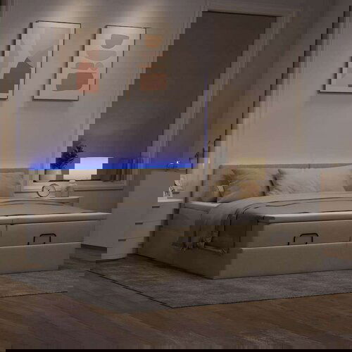 vidaXL Otomanski posteljni okvir z vzmetnicami krem 160x200 cm blago, (21610255) Cene