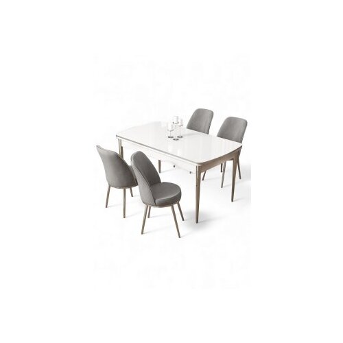 Hanah home Rasklopivi trpezarijski sto i stolice (5 delova) Nira White Chrome Grey Cene