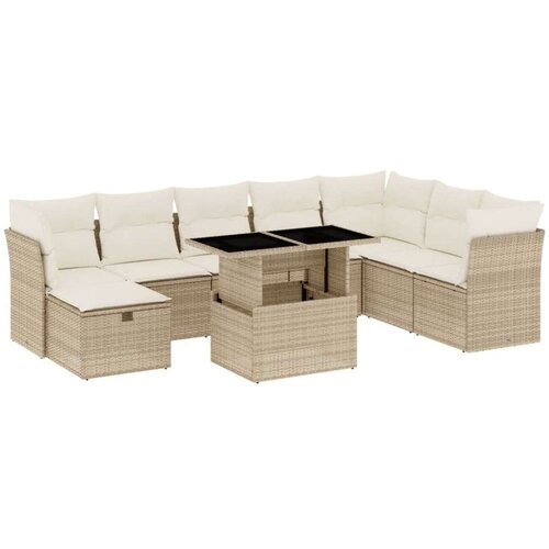 VidaXL 9-dijelni set vrtnih sofa s jastucima bež od poliratana Slike