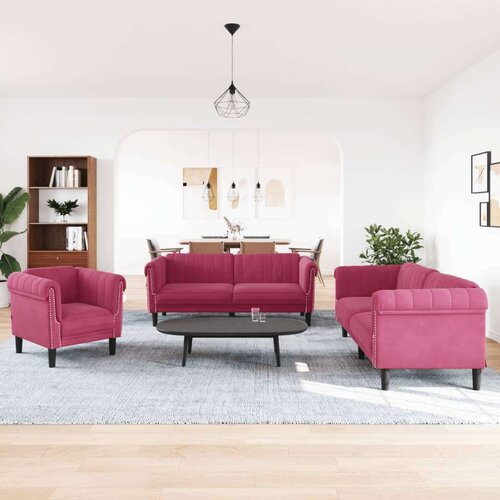 VidaXL 3-dijelni set sofa crvena boja vina bar&amp;scaron;unasti Slike