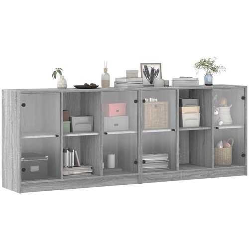  Regal za knjige s vratima siva boja hrasta 204x37x75 cm drveni Slike