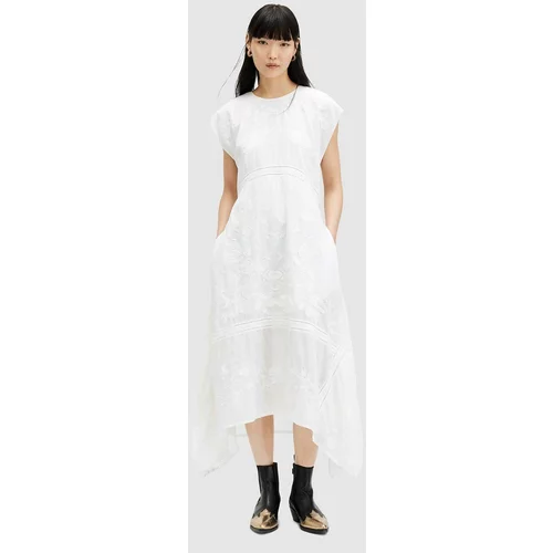 AllSaints Bombažna obleka GIANNA EMB DRESS bela barva, WD588Z