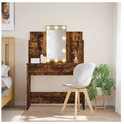 vidaXL Toaletni stolić LED boja dimljenog hrasta 96 x 40 x 142 cm Cijene