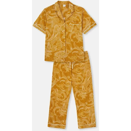 Dagi Mustard Printed Shirt Collar Pajamas Set