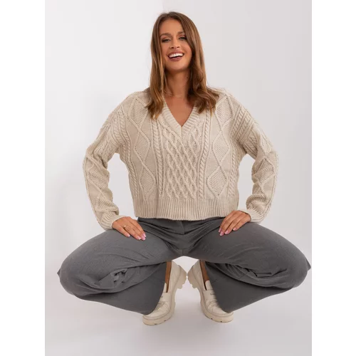 Fashion Hunters Beige short sweater with cables