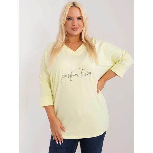 Fashion Hunters Light yellow casual plus size blouse with inscription