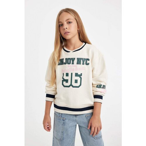 Defacto DFC - Girl's Relax Fit V Neck Printed School Sweatshirt Slike