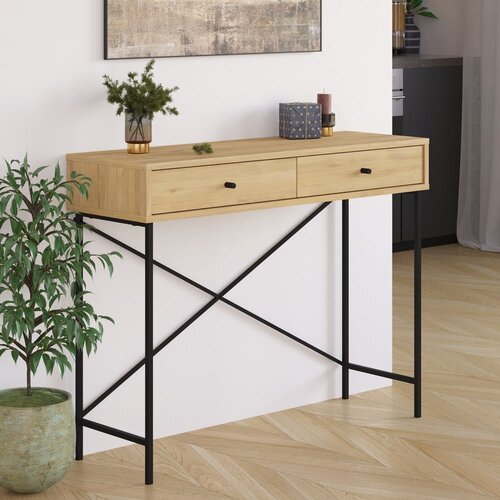 Marckeric Stranska mizica z mizno plo&amp;scaron;čo v hrastovem dekorju v naravni barvi 35x110 cm Titan &amp;ndash; Slike