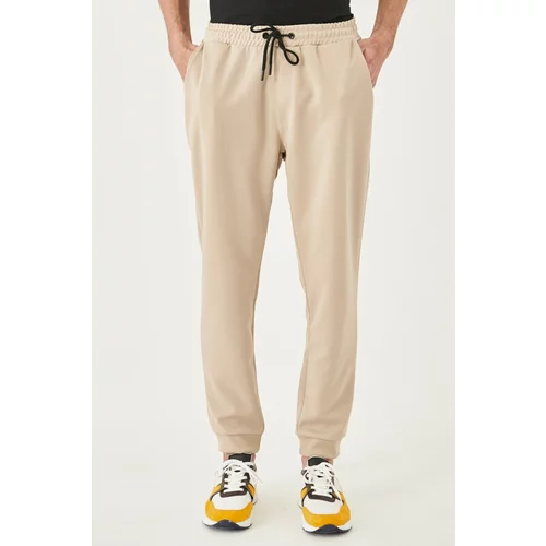 AC&Co / Altınyıldız Classics Men's Beige Standard Fit Regular Cut Comfortable Sports Sweatpants with Elastic Waist and Legs